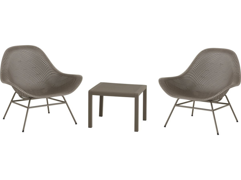 Set of 2 "Soléna" garden armchairs with coffee table - Taupe