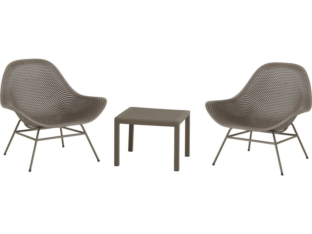 Set of 2 "Soléna" garden armchairs with coffee table - Taupe