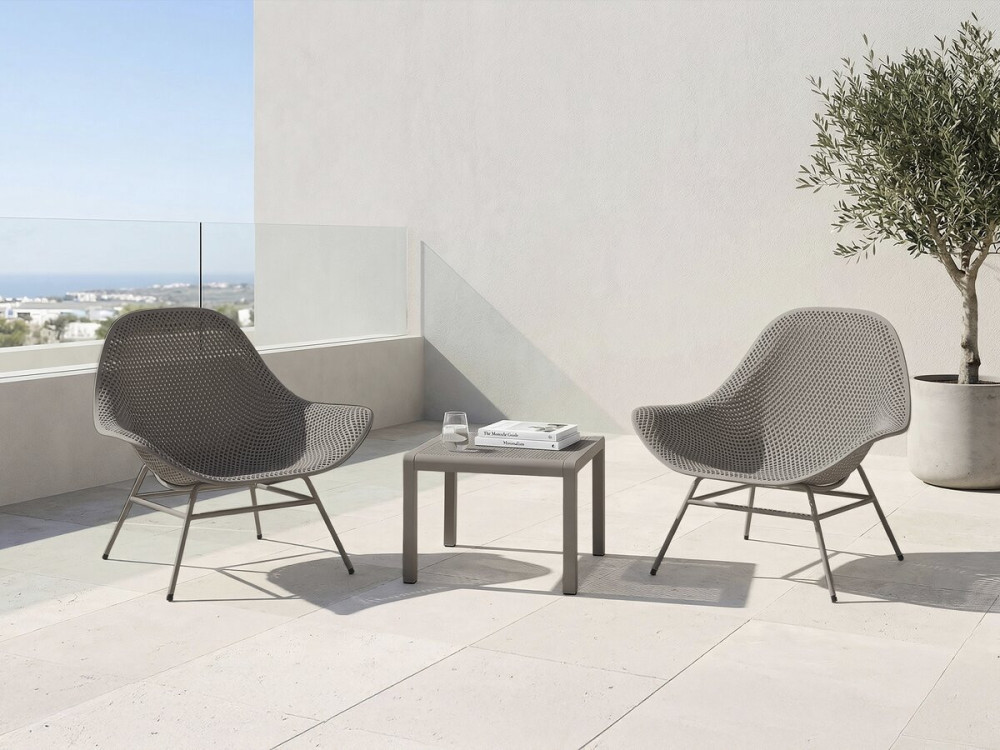 Set of 2 "Soléna" garden armchairs with coffee table - Taupe