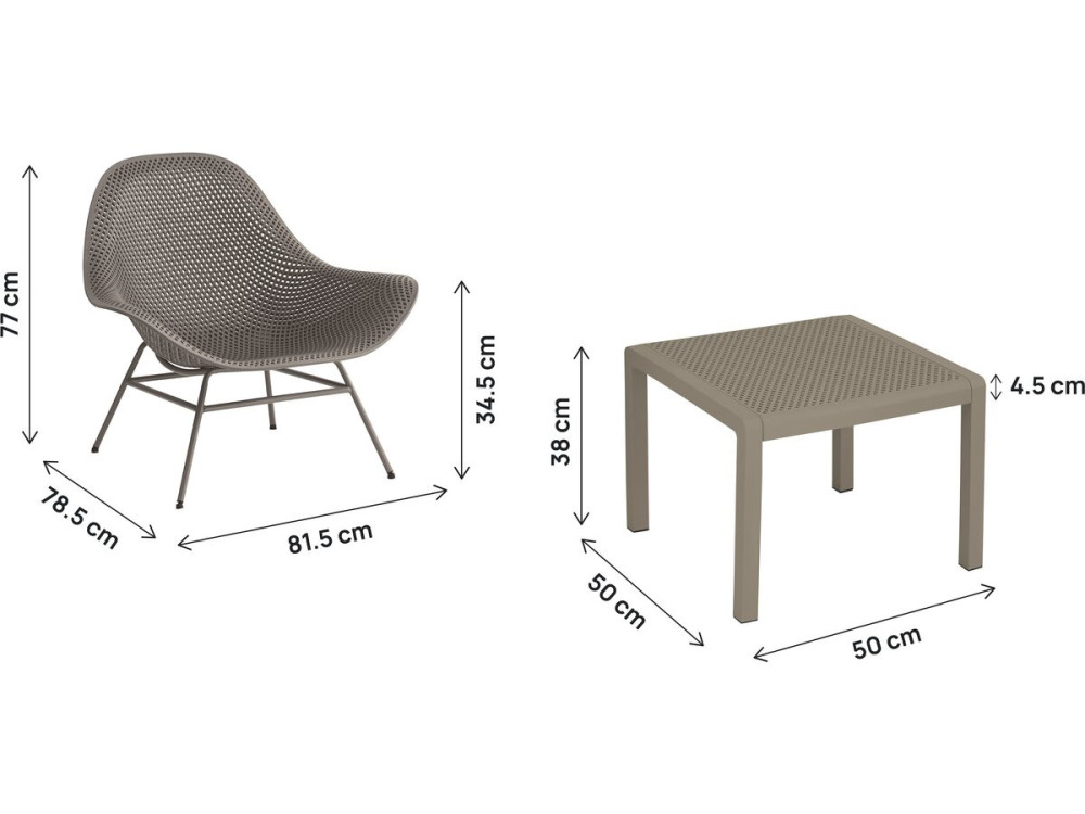 Set of 2 "Soléna" garden armchairs with coffee table - Taupe