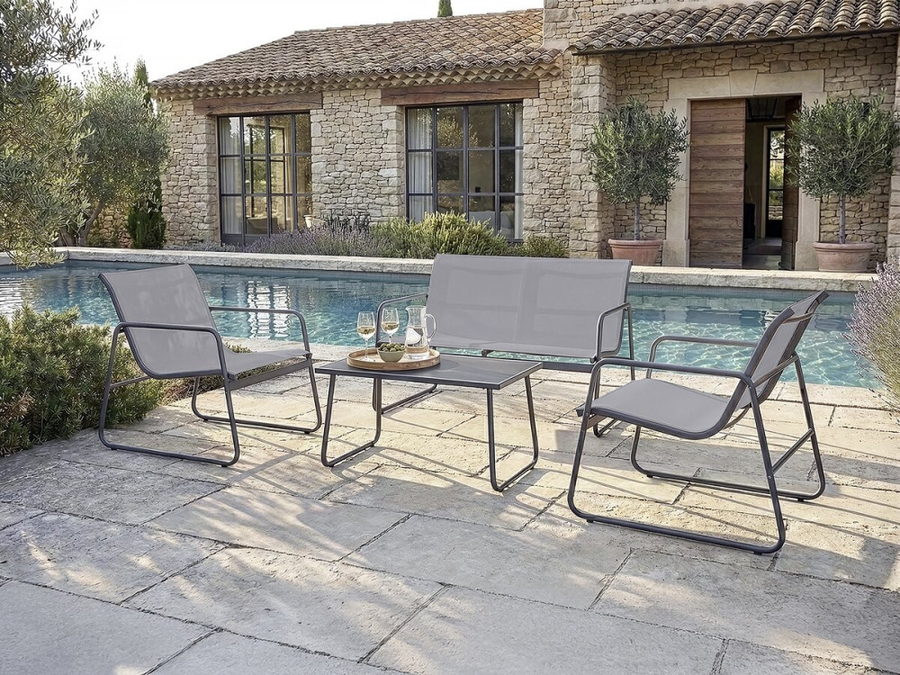 Fortaleza" metal garden furniture set - 4 seats - Light grey