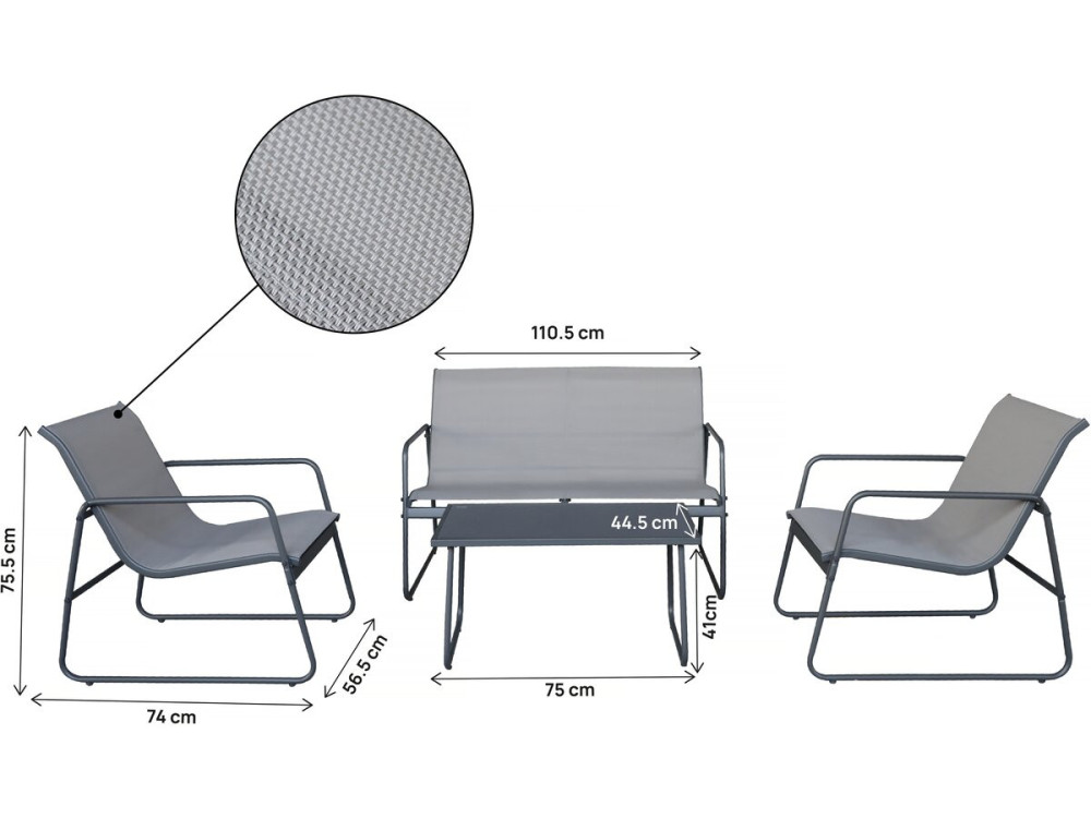 Fortaleza" metal garden furniture set - 4 seats - Light grey
