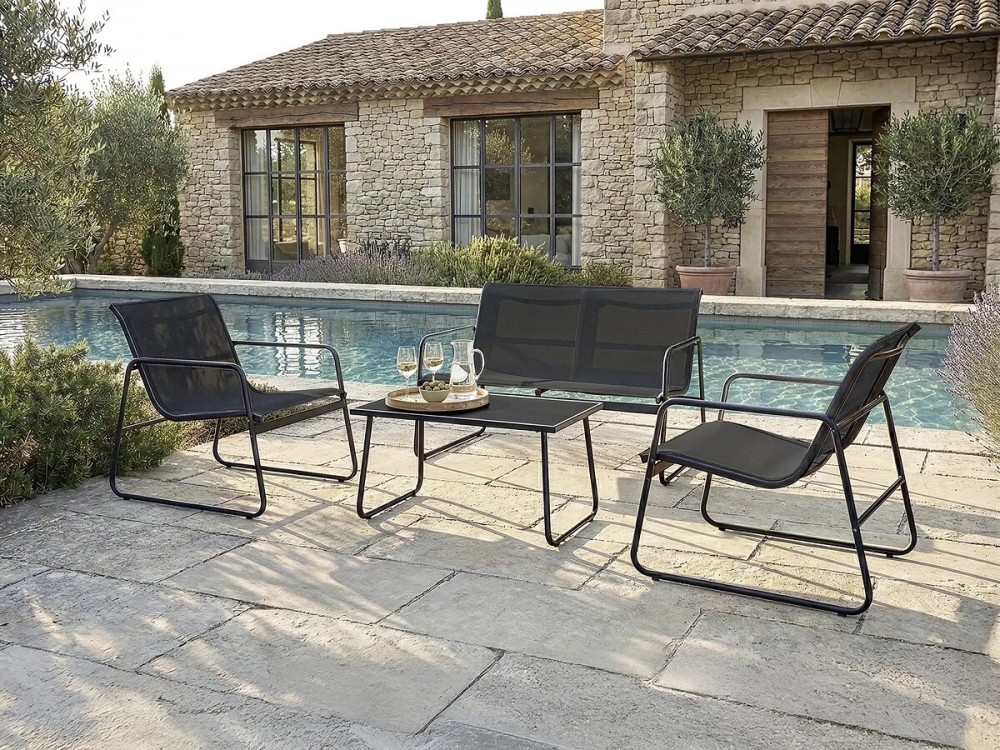 Fortaleza" metal garden furniture set - 4 seats - Black