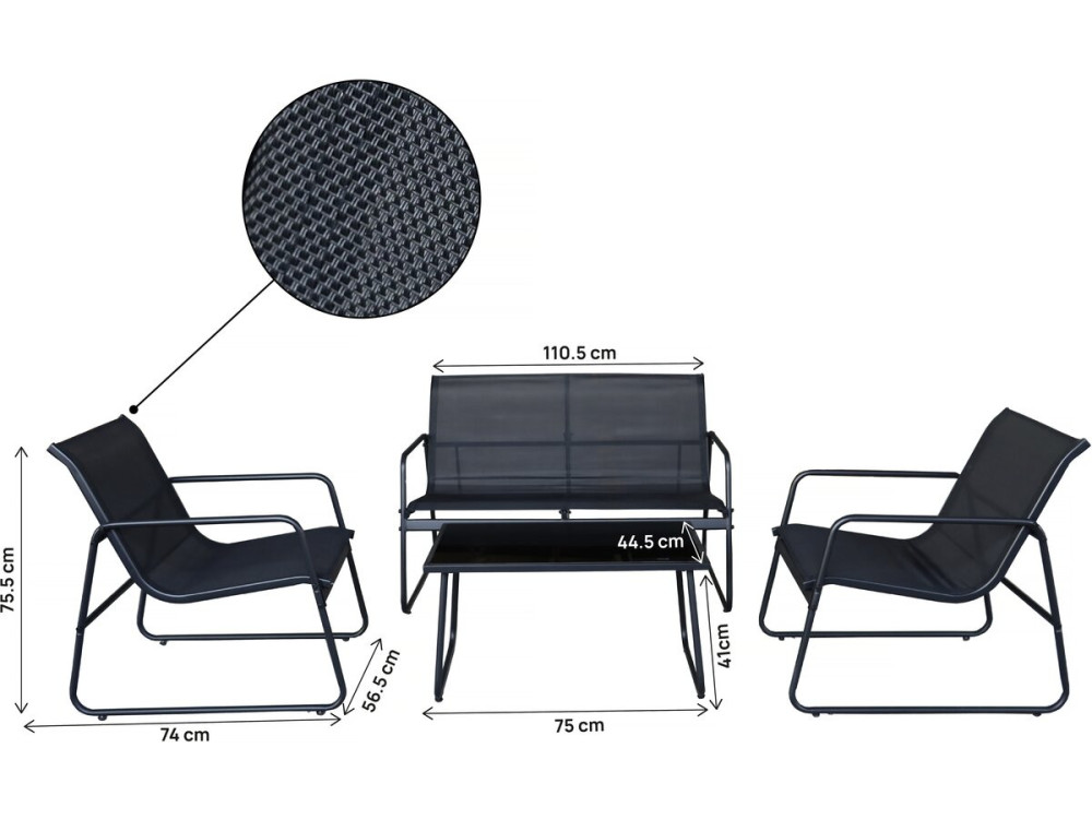 Fortaleza" metal garden furniture set - 4 seats - Black
