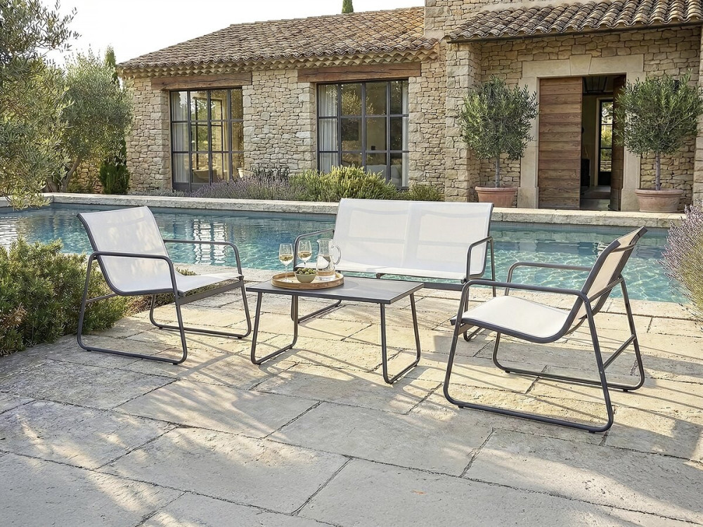 Fortaleza" metal garden furniture set - 4 seats - Beige