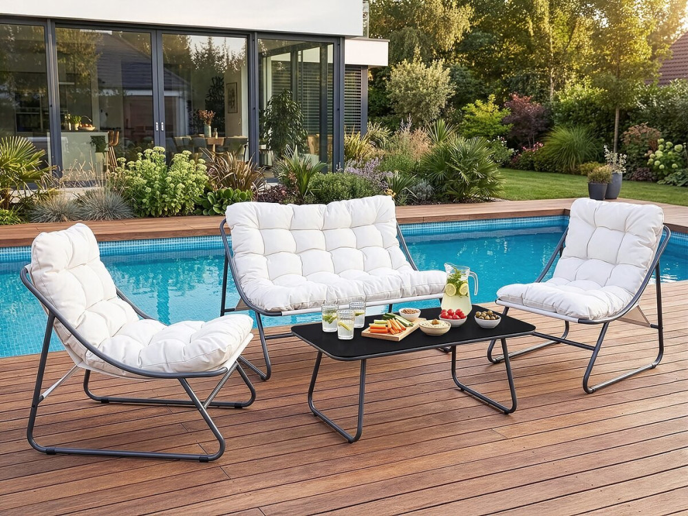 Aria" metal garden furniture set with cushions - 4 seater - Beige