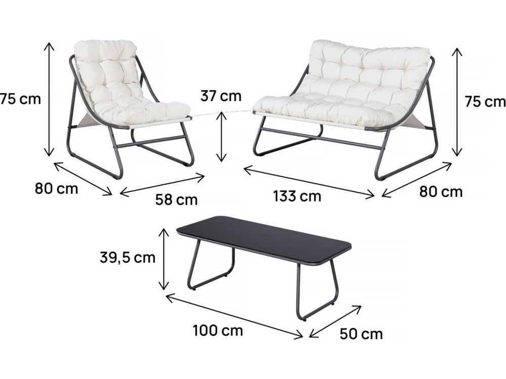 Aria" metal garden furniture set with cushions - 4 seater - Beige