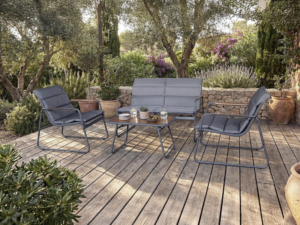Garden furniture set with metal cushions "Bastia" - 4 seater - Grey
