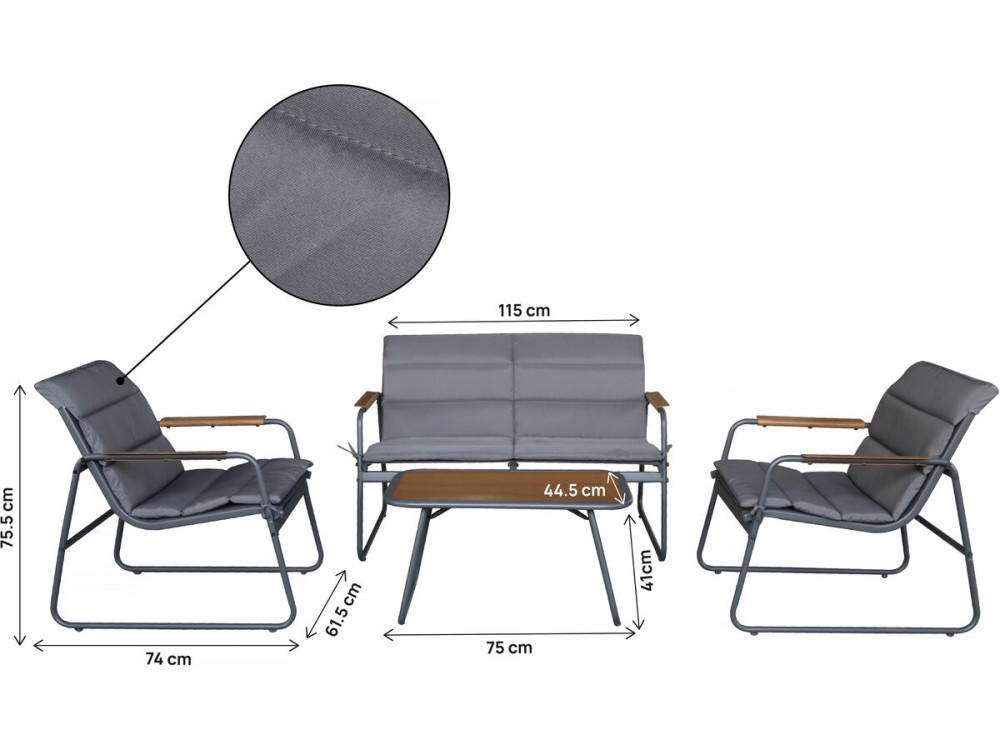 Garden furniture set with metal cushions "Bastia" - 4 seater - Grey