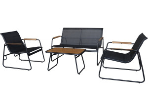 Sparta" metal garden furniture set with imitation wood decor - 4 seats - Black