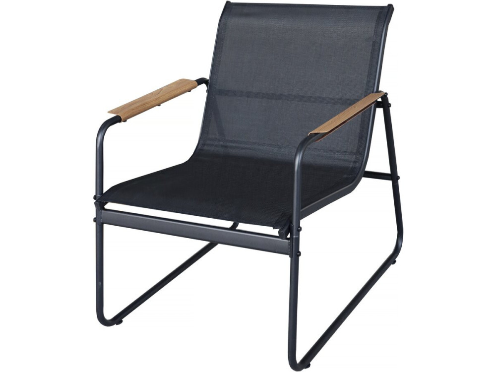 Sparta" metal garden furniture set with imitation wood decor - 4 seats - Black