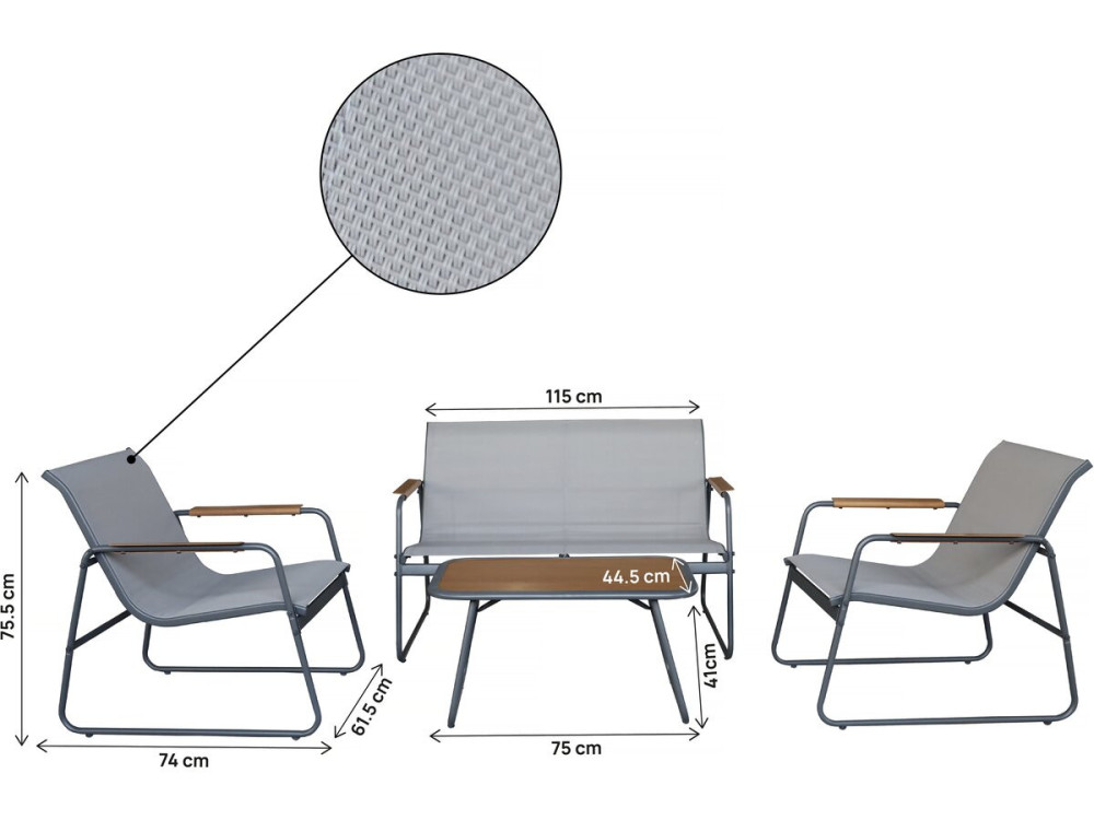 Sparta" metal garden furniture set with imitation wood decor - 4 seats - Light grey