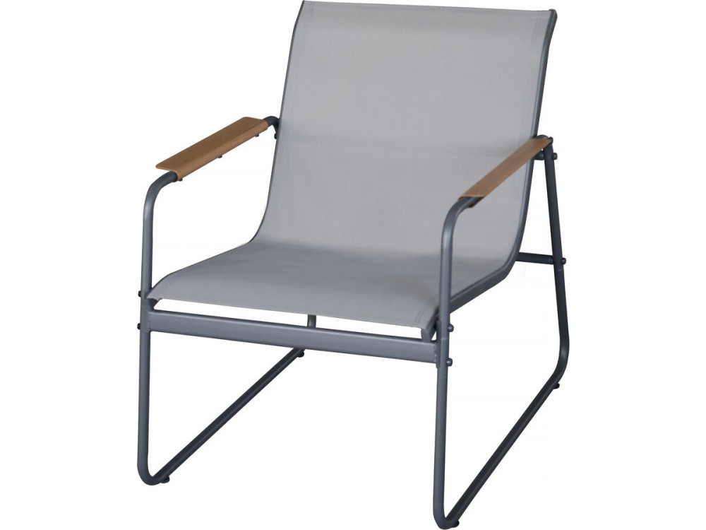 Sparta" metal garden furniture set with imitation wood decor - 4 seats - Light grey