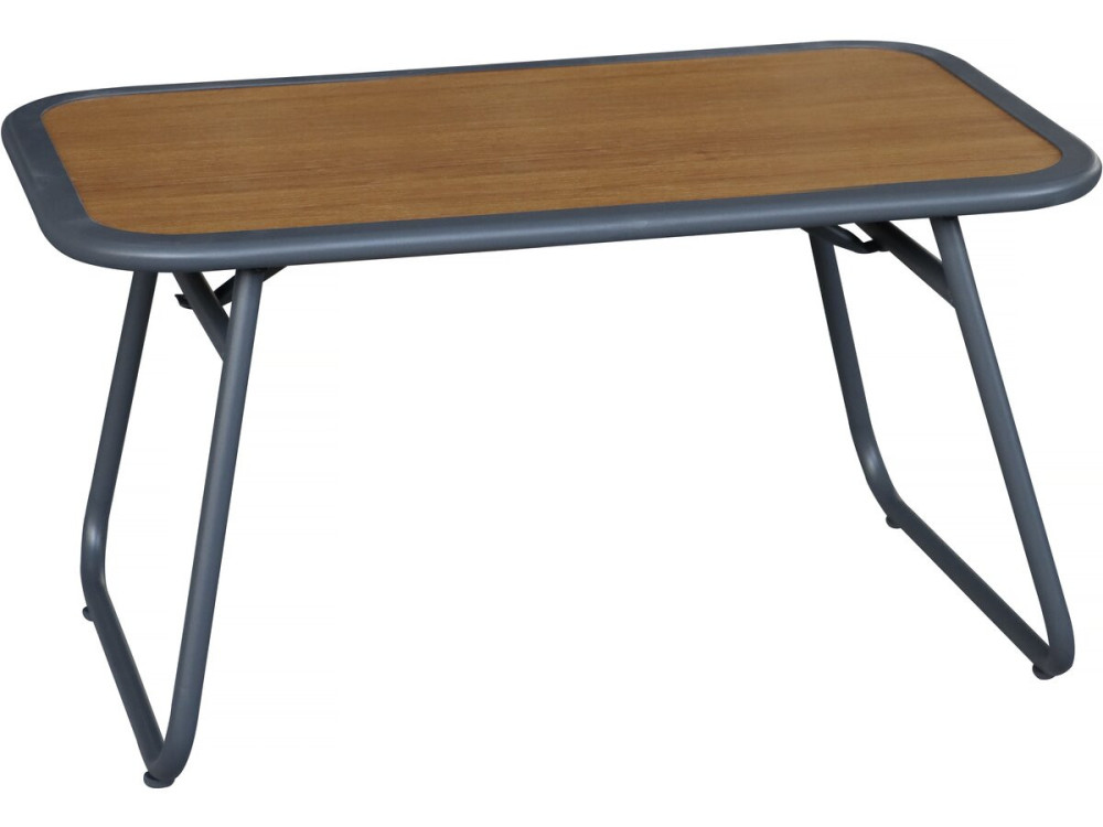 Sparta" metal garden furniture set with imitation wood decor - 4 seats - Light grey