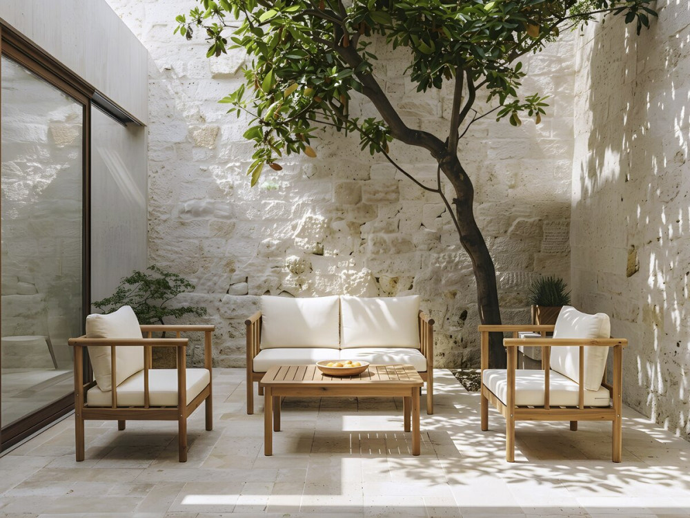 Milano" wooden garden furniture set with cushions - 4 seater - Beige