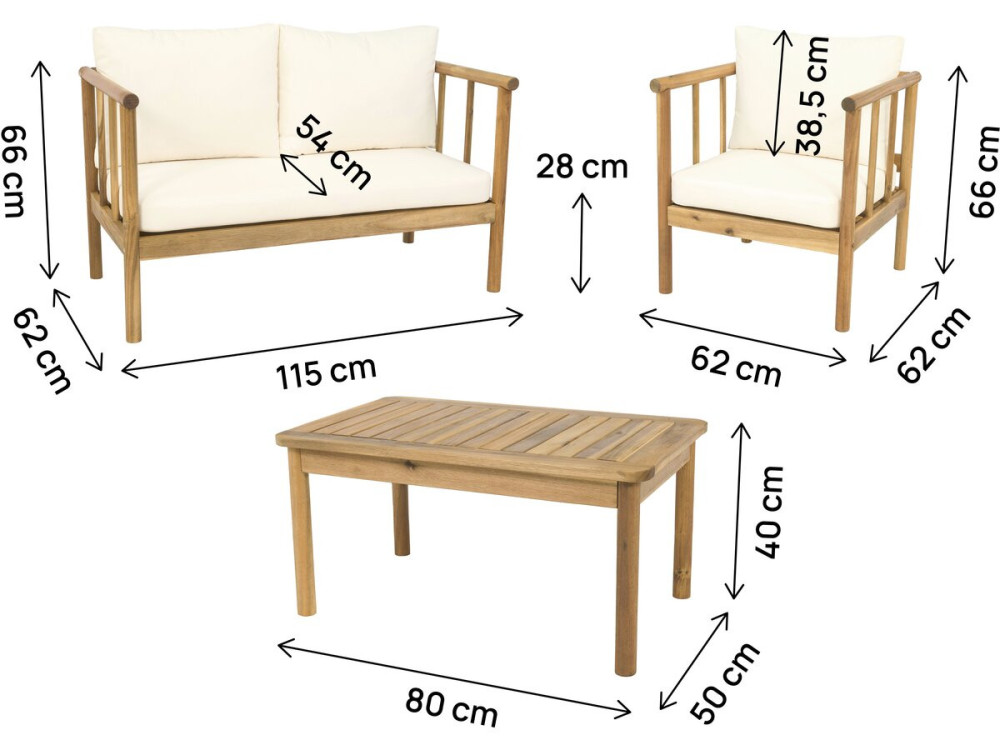Milano" wooden garden furniture set with cushions - 4 seater - Beige