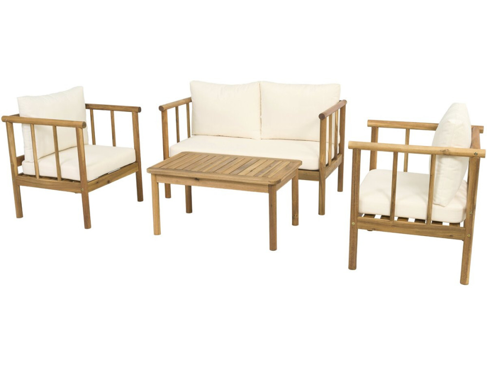 Milano" wooden garden furniture set with cushions - 4 seater - Beige