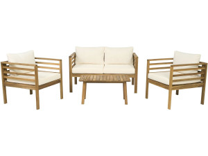 Beckham" wooden garden furniture set with cushions - 4 seater - Beige