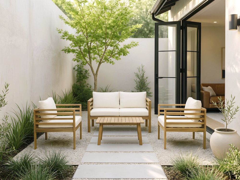 Beckham" wooden garden furniture set with cushions - 4 seater - Beige