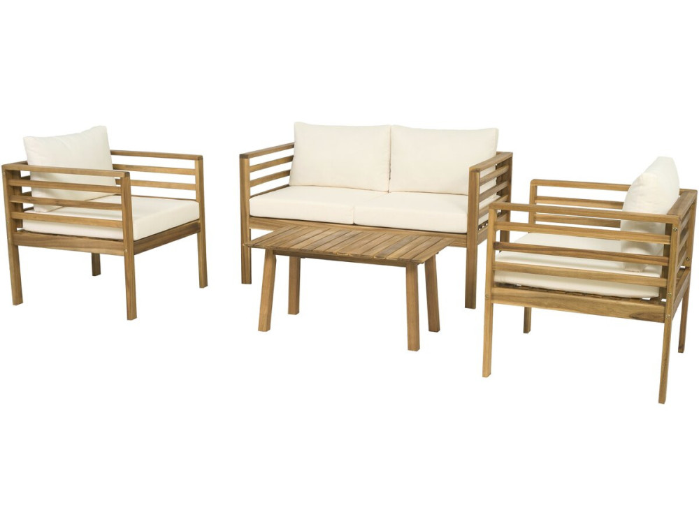 Beckham" wooden garden furniture set with cushions - 4 seater - Beige
