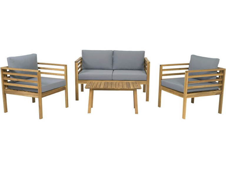 Beckham" wooden garden furniture set with cushions - 4 seater - Grey