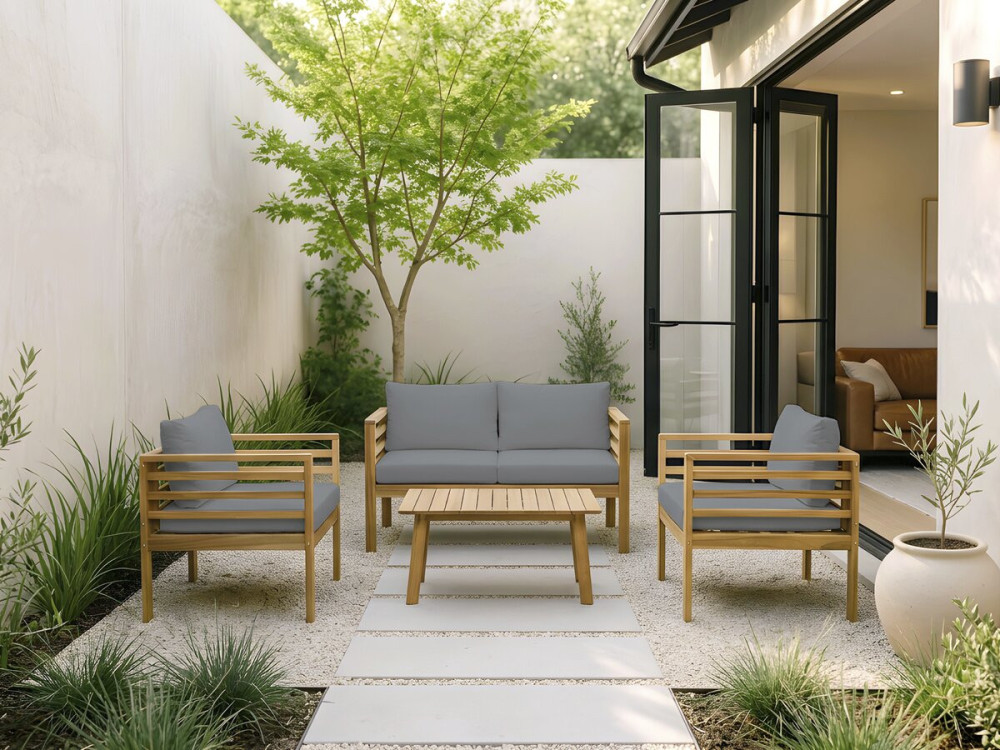 Beckham" wooden garden furniture set with cushions - 4 seater - Grey