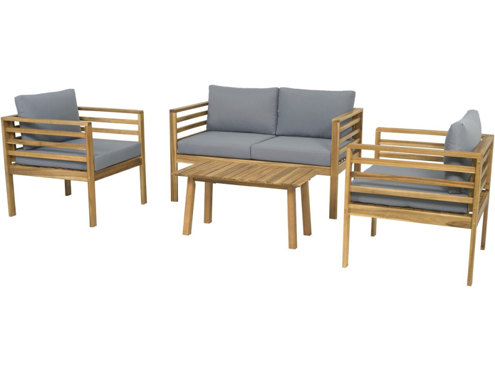 Beckham" wooden garden furniture set with cushions - 4 seater - Grey