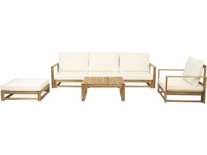 Bellingham" modular wooden garden furniture set with cushions - 5 seats - Beige