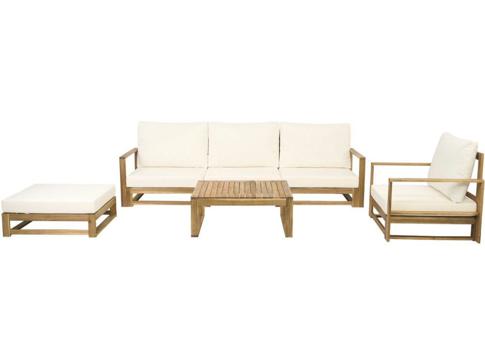 Bellingham" modular wooden garden furniture set with cushions - 5 seats - Beige