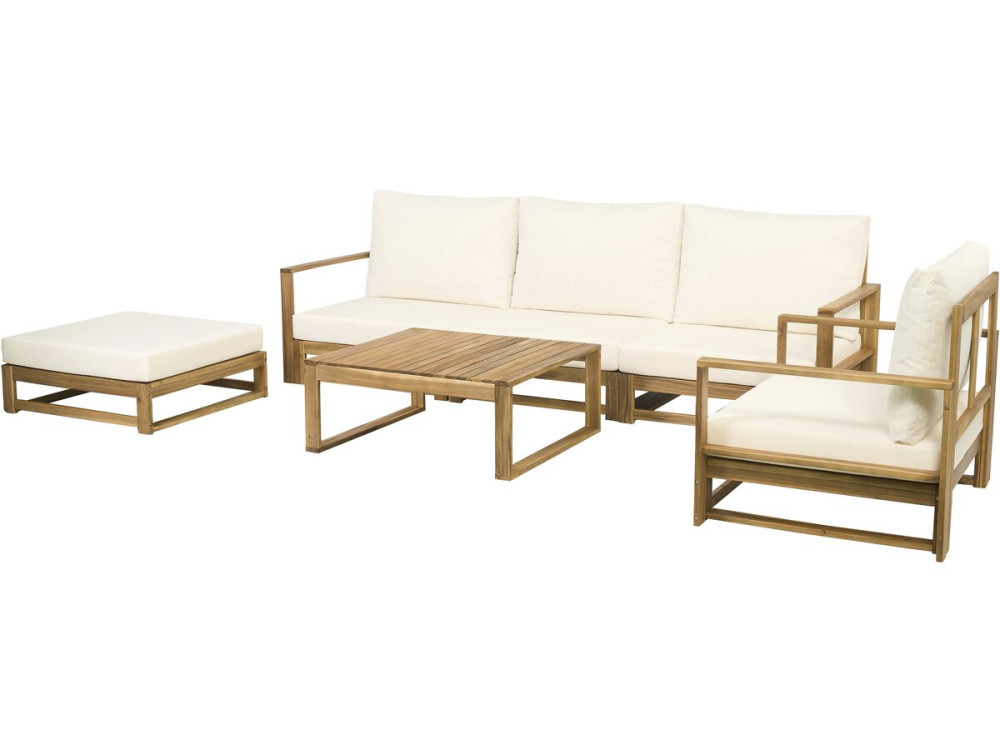 Bellingham" modular wooden garden furniture set with cushions - 5 seats - Beige