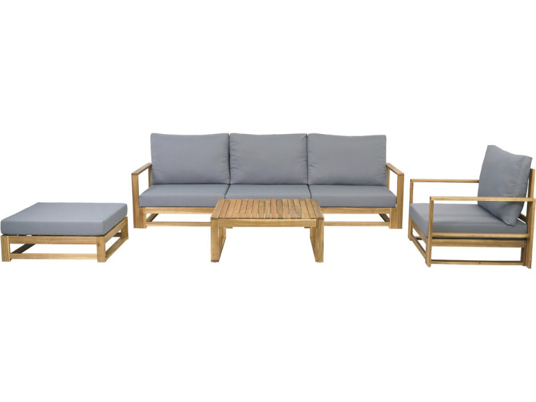 Acacia wood garden furniture with cushions "Bellingham" - 5 seater - Grey