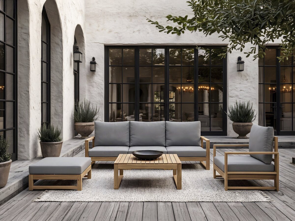 Acacia wood garden furniture with cushions "Bellingham" - 5 seater - Grey