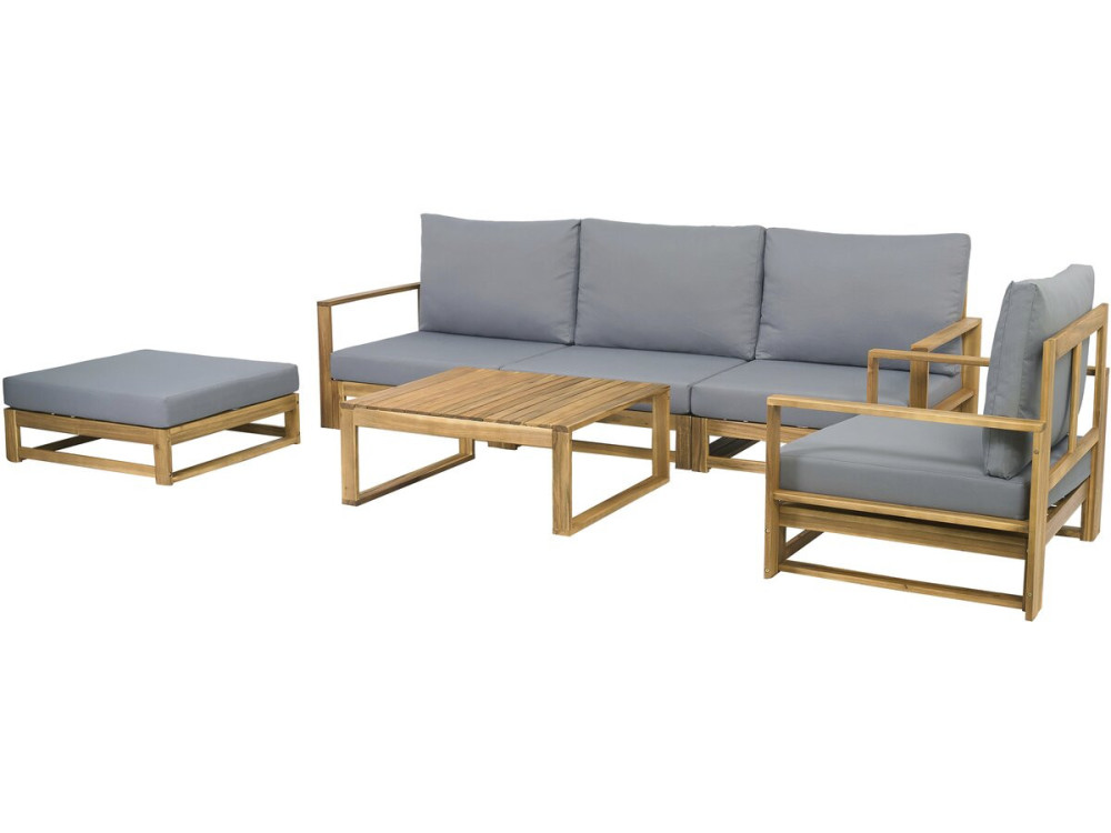 Acacia wood garden furniture with cushions "Bellingham" - 5 seater - Grey