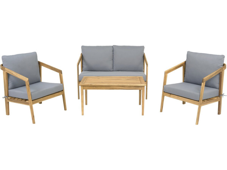 Presley" wooden garden furniture set with cushions - 4 seater - Grey