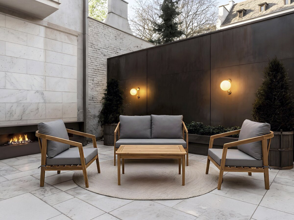 Presley" wooden garden furniture set with cushions - 4 seater - Grey