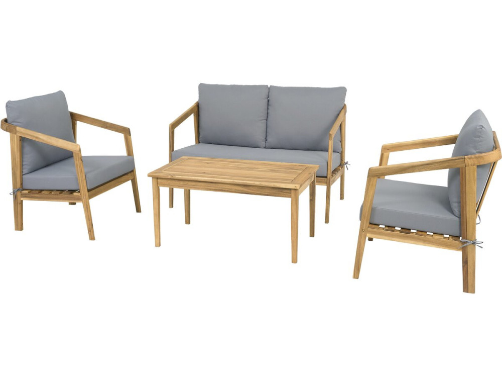 Presley" wooden garden furniture set with cushions - 4 seater - Grey