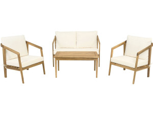 Acacia wood garden furniture with cushions "Presley" - 4 seater - Beige
