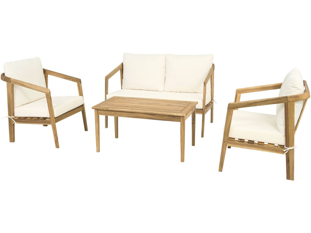 Acacia wood garden furniture with cushions "Presley" - 4 seater - Beige