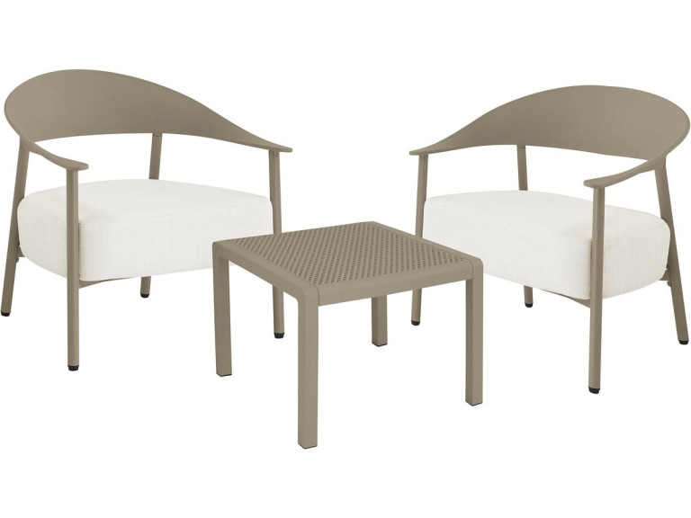 Céora" metal and plastic garden furniture set - 2 seater - Taupe