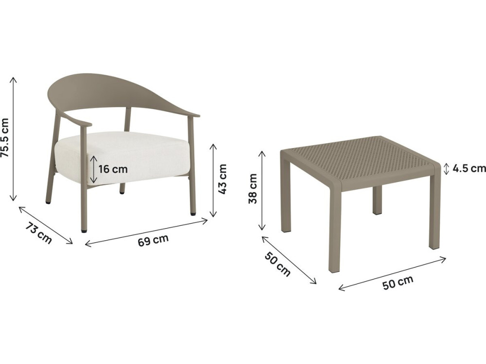 Céora" metal and plastic garden furniture set - 2 seater - Taupe