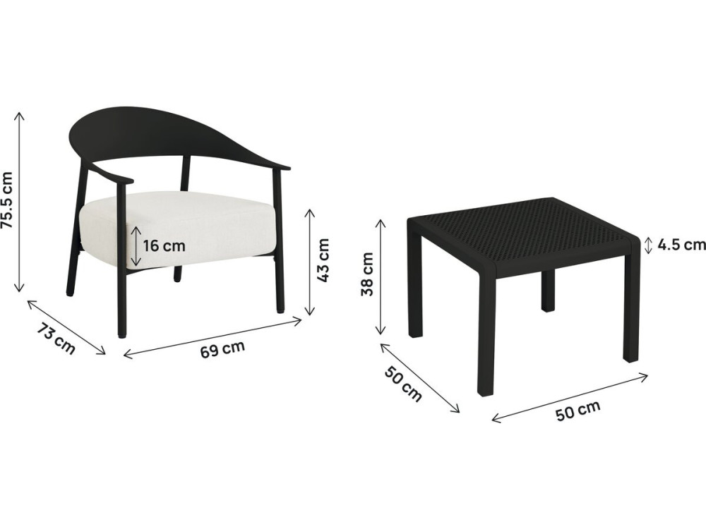 Céora" metal and plastic garden furniture set - 2 seater - Black