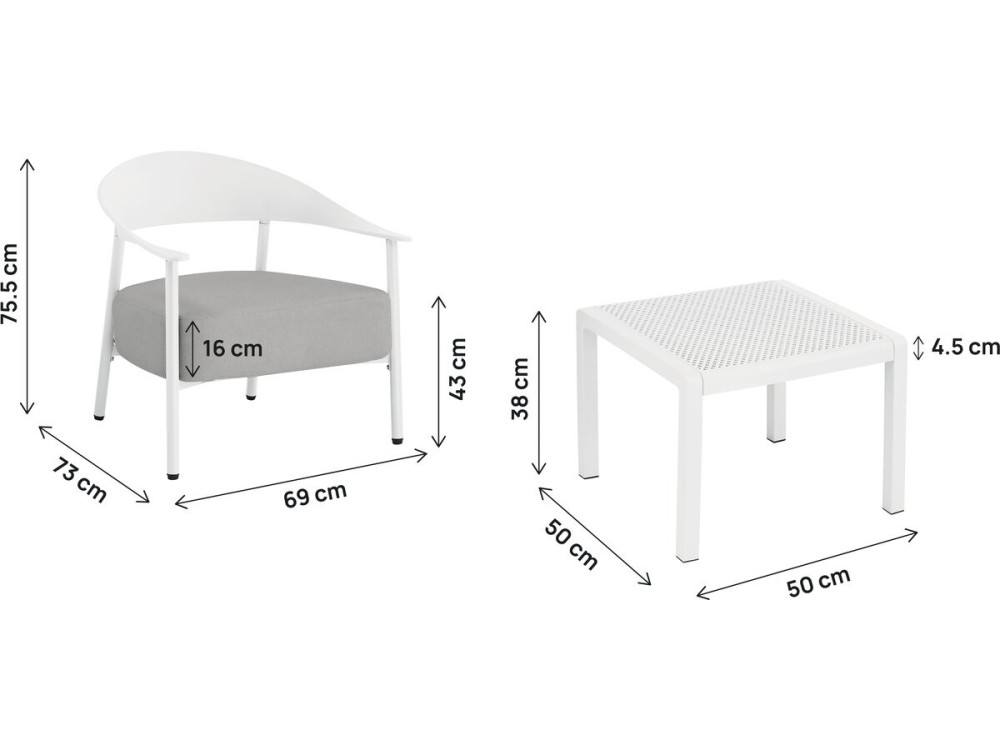 Céora" metal and plastic garden furniture set - 2 seater - White