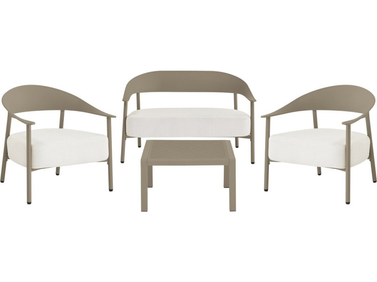 Céora" metal and plastic garden furniture set - 4 seats - Taupe