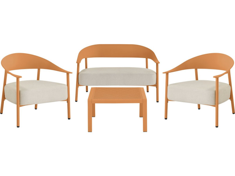 Céora" metal and plastic garden furniture set - 4 seats - Orange
