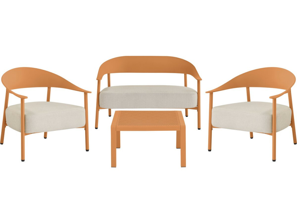 Céora" metal and plastic garden furniture set - 4 seats - Orange