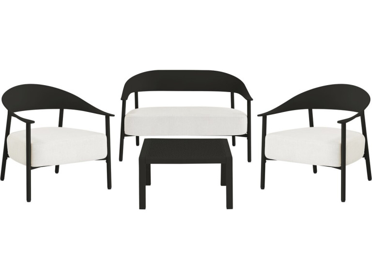 Céora" metal and plastic garden furniture set - 4 seats - Black
