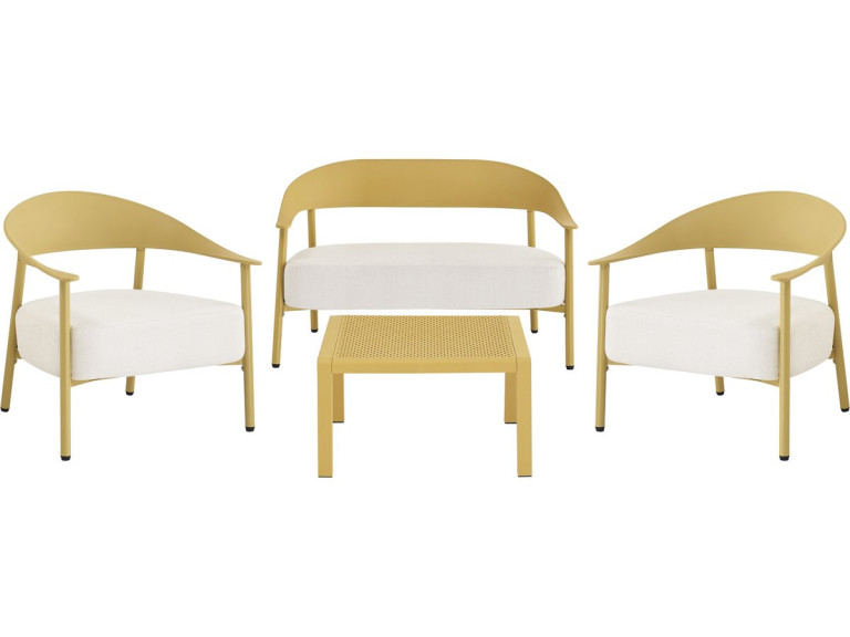 Céora" metal and plastic garden furniture set - 4 seats - Yellow