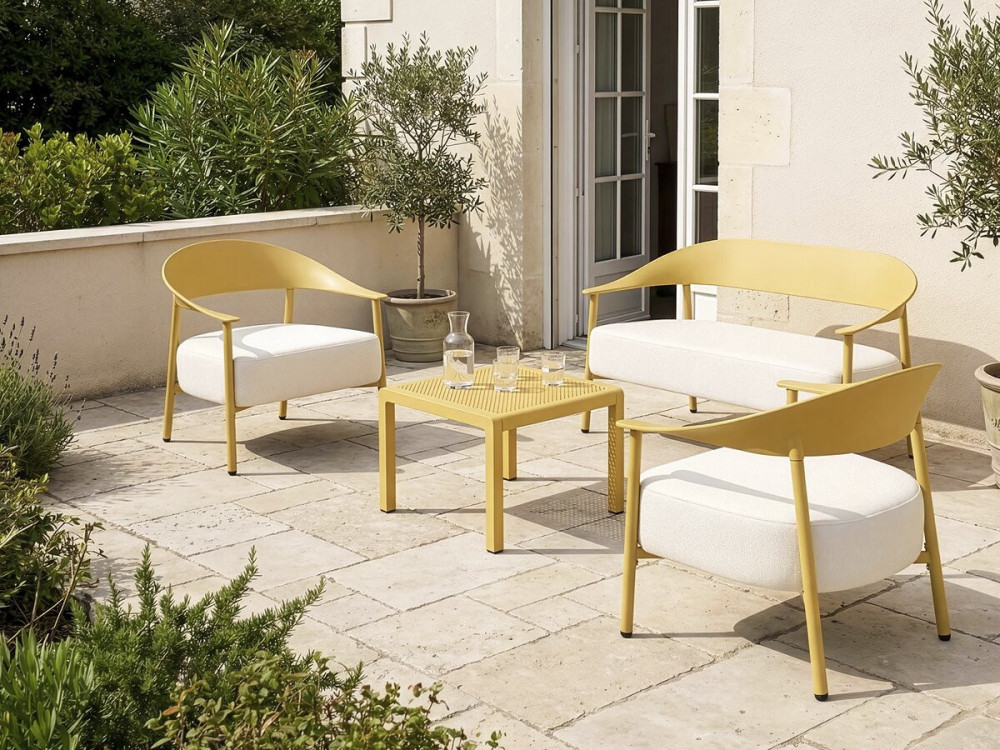 Céora" metal and plastic garden furniture set - 4 seats - Yellow