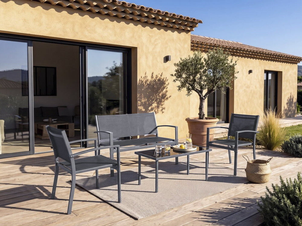 Lino II" metal garden furniture set - 4 seats - Black