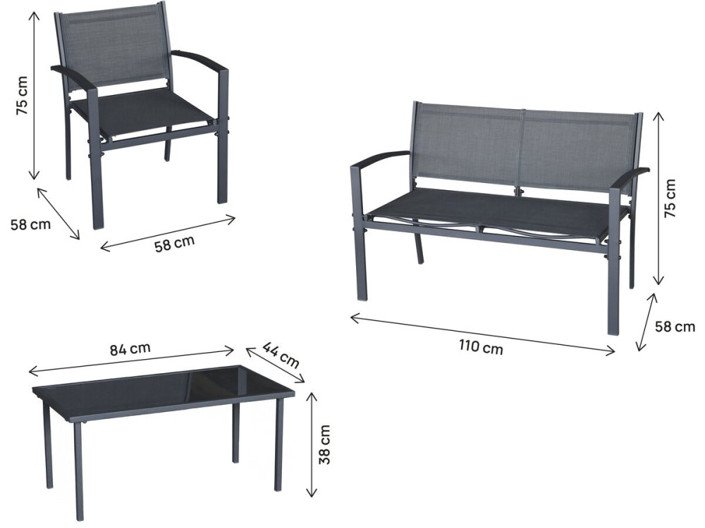 Lino II" metal garden furniture set - 4 seats - Black